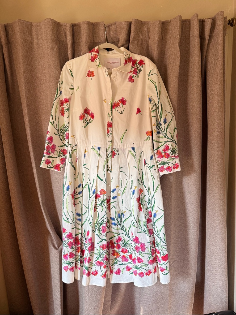 Carolina Herrera White Long-Sleeve Floral Embroidered Dress - Picture 1 of 1